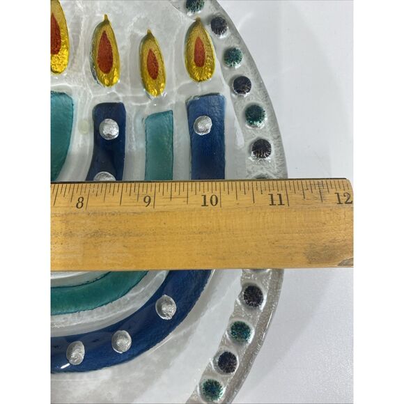 Lori Siebert For Silvestri Fused Glass Menorah Hanukkah Plate New In Box - Picture 7 of 11